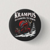 Badge Rond 2,50 Cm Krampus arrive à Town Krampus Noël (Devant)