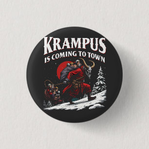 Badge Rond 2,50 Cm Krampus arrive à Town Krampus Noël