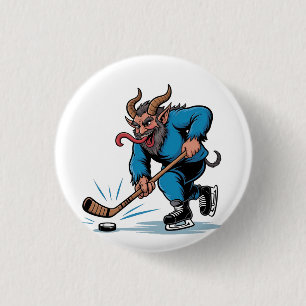Badge Rond 2,50 Cm Krampus effrayant jouant au hockey sur glace de No