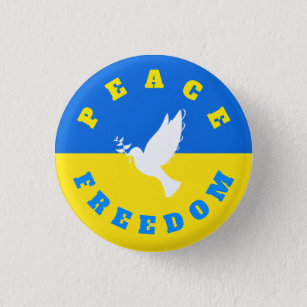 Badge Rond 2,50 Cm La colombe de la paix - Drapeau de l'Ukraine - Lib