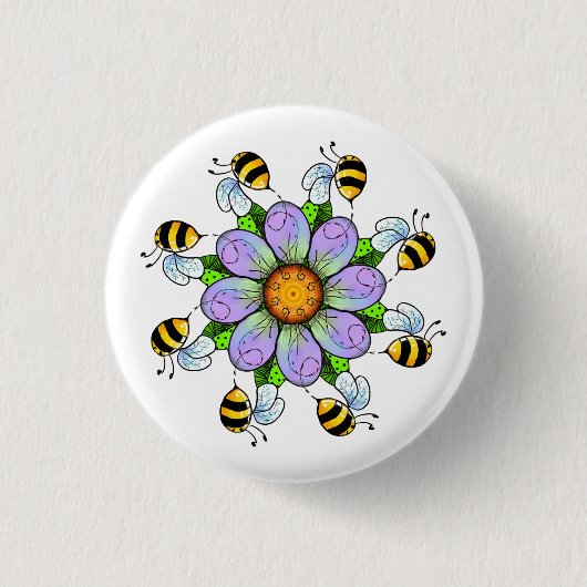Badge Rond 2,50 Cm La fleur et les abeilles (Devant)