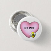 Badge Rond 2,50 Cm La mine d'abeilles Bumblebee avec coeur Puffy rose (Devant & derrière)