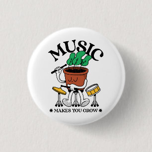 Badge Rond 2,50 Cm La musique fait grandir le batteur de plantes