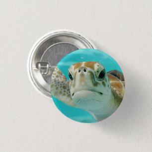 Badge Rond 2,50 Cm La tortue de mer nager dans l'eau de Turquouise