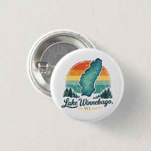 Badge Rond 2,50 Cm Lac Winnebago WI Coucher de soleil Carte du lac Co