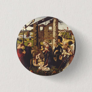 Badge Rond 2,50 Cm L'Adoration par Biagio d'Antonio Art Médiéval