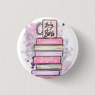 Badge Rond 2,50 Cm Lady Boss Books et Mug
