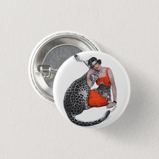 Badge Rond 2,50 Cm Lady et Leopard (Devant & derrière)