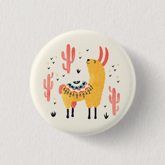 Badge Rond 2,50 Cm Lama heureux avec le cactus (Devant)