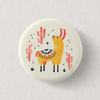 Badge Rond 2,50 Cm Lama heureux avec le cactus