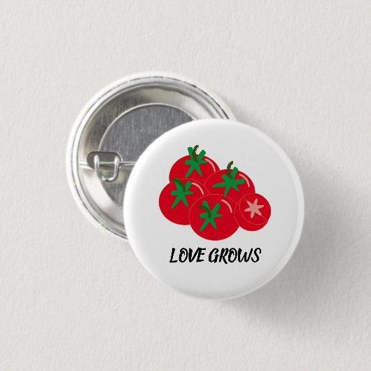 Badge Rond 2,50 Cm L'amour pousse les tomates rouges (Devant & derrière)