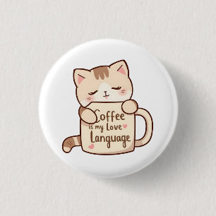 Badge Rond 2,50 Cm Langage d'amour Café Chat Mignon