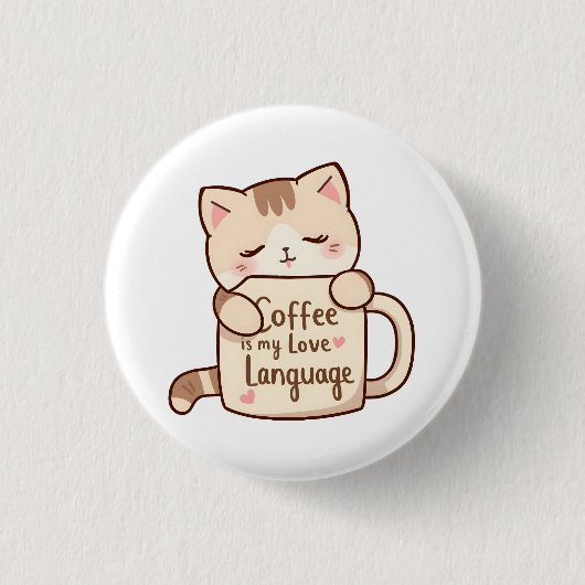Badge Rond 2,50 Cm Langage d'amour Café Chat Mignon (Devant)