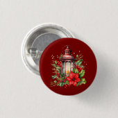 Badge Rond 2,50 Cm Lanterne rouge de Noël Poinsettia et pin (Devant & derrière)