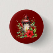 Badge Rond 2,50 Cm Lanterne rouge de Noël Poinsettia et pin (Devant)