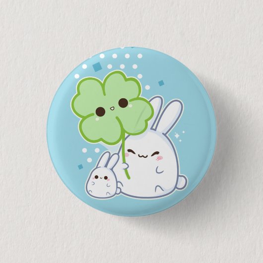 Badge Rond 2,50 Cm Lapin blanc mignon avec le trèfle de kawaii (Devant)