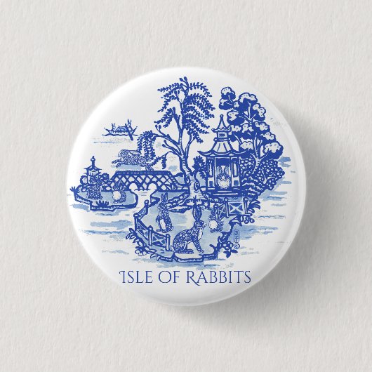 Badge Rond 2,50 Cm Lapin bleu et blanc FloraI Island Pagode (Devant)