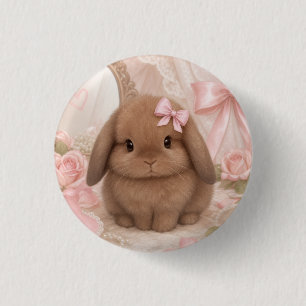 Badge Rond 2,50 Cm lapin coquet ruban rose 
