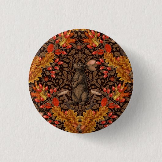 Badge Rond 2,50 Cm Lapin d'automne sur brun (Devant)