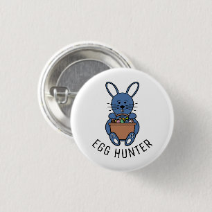 Badge Rond 2,50 Cm Lapin de Pâques Bleu, chasseur d'oeufs