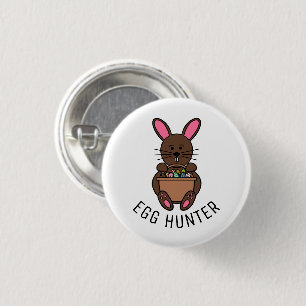 Badge Rond 2,50 Cm Lapin de Pâques Brown, Chasseur d'Oeufs