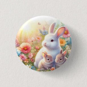 Badge Rond 2,50 Cm Lapin de Pâques de printemps Famille Jardin Floral