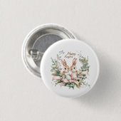 Badge Rond 2,50 Cm Lapin de Pâques, Oeuf et couronne (Devant & derrière)