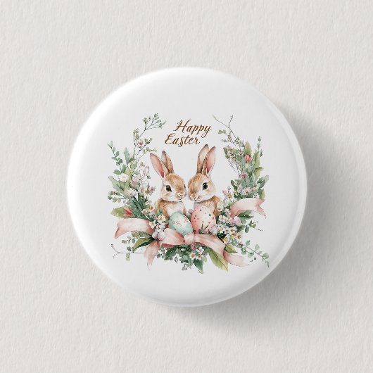 Badge Rond 2,50 Cm Lapin de Pâques, Oeuf et couronne (Devant)