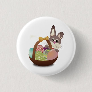 Badge Rond 2,50 Cm Lapin Et Oeufs De Pâques Colorés
