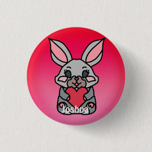 Badge Rond 2,50 Cm Lapin Minimaliste Heureux avec un Cœur Amour