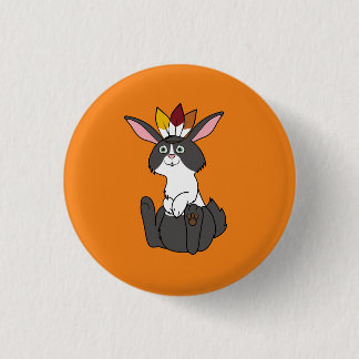 Badge Rond 2,50 Cm Lapin noir et blanc de thanksgiving avec la coiffe