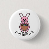 Badge Rond 2,50 Cm Lapin Pâques Rose, Chasseur D'Oeufs (Devant)