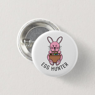 Badge Rond 2,50 Cm Lapin Pâques Rose, Chasseur D'Oeufs