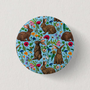 Badge Rond 2,50 Cm Lapins et fleur sauvage