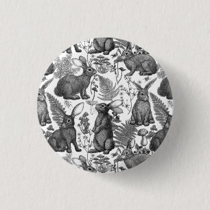 Badge Rond 2,50 Cm Lapins et flore boisée 2 Bouton
