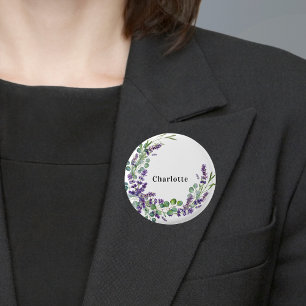 Badge Rond 2,50 Cm Lavender eucalyptus vert nom tag