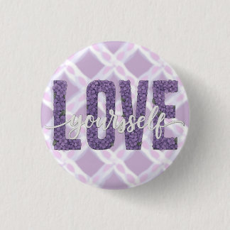 Badge Rond 2,50 Cm Lavender “Love Yourself” Floral Text Design