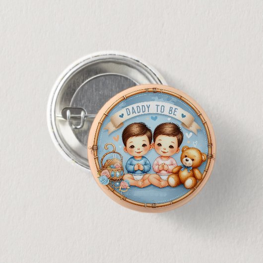 Badge Rond 2,50 Cm Le Baby shower papa des mignons jumeaux (Devant & derrière)