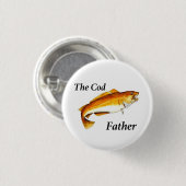 Badge Rond 2,50 Cm Le Cod Père idéal de pêche présent. (Devant & derrière)