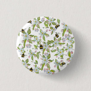 Badge Rond 2,50 Cm Le jardin de printemps fleurit et bourdons