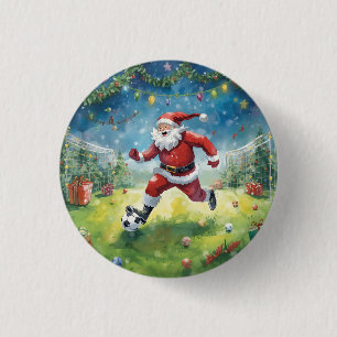 Badge Rond 2,50 Cm Le Père Noël joue au football champ de Noël