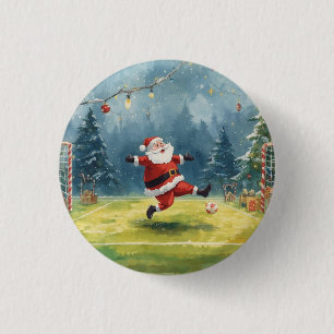 Badge Rond 2,50 Cm Le Père Noël joue au football champ de Noël