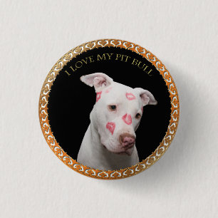 Badge Rond 2,50 Cm Le pitbull blanc avec le rouge embrasse partout