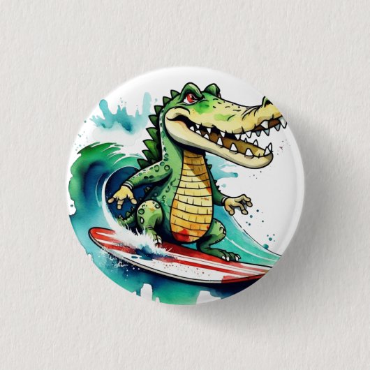 Badge Rond 2,50 Cm Le surf de crocodile drôle (Devant)
