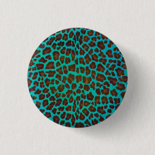 Badge Rond 2,50 Cm Léopard Brown et Turquoise