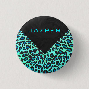 Badge Rond 2,50 Cm Léopard noir et Turquoise