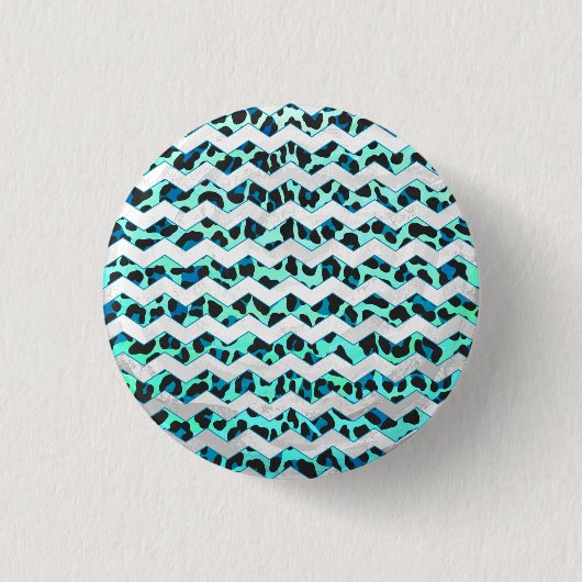 Badge Rond 2,50 Cm Léopard noir et Turquoise (Devant)
