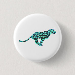 Badge Rond 2,50 Cm Léopard noir et Turquoise