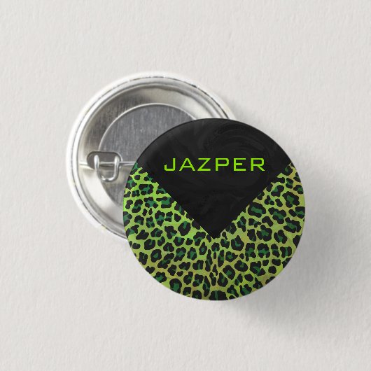 Badge Rond 2,50 Cm Léopard noir et vert avec Monogramme (Devant & derrière)
