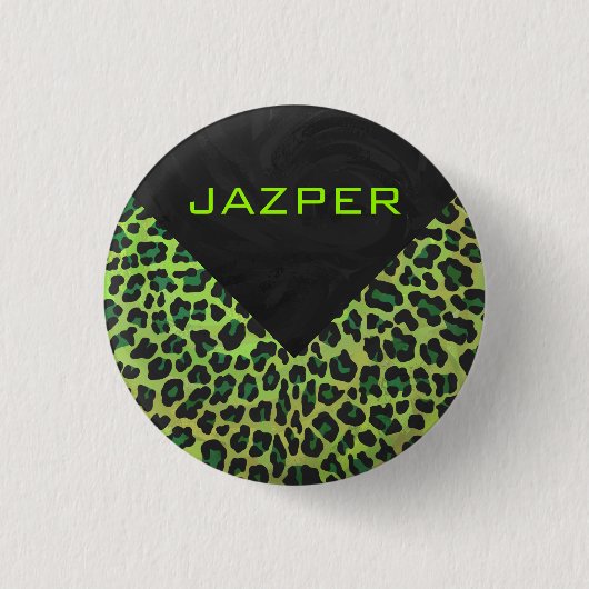 Badge Rond 2,50 Cm Léopard noir et vert avec Monogramme (Devant)